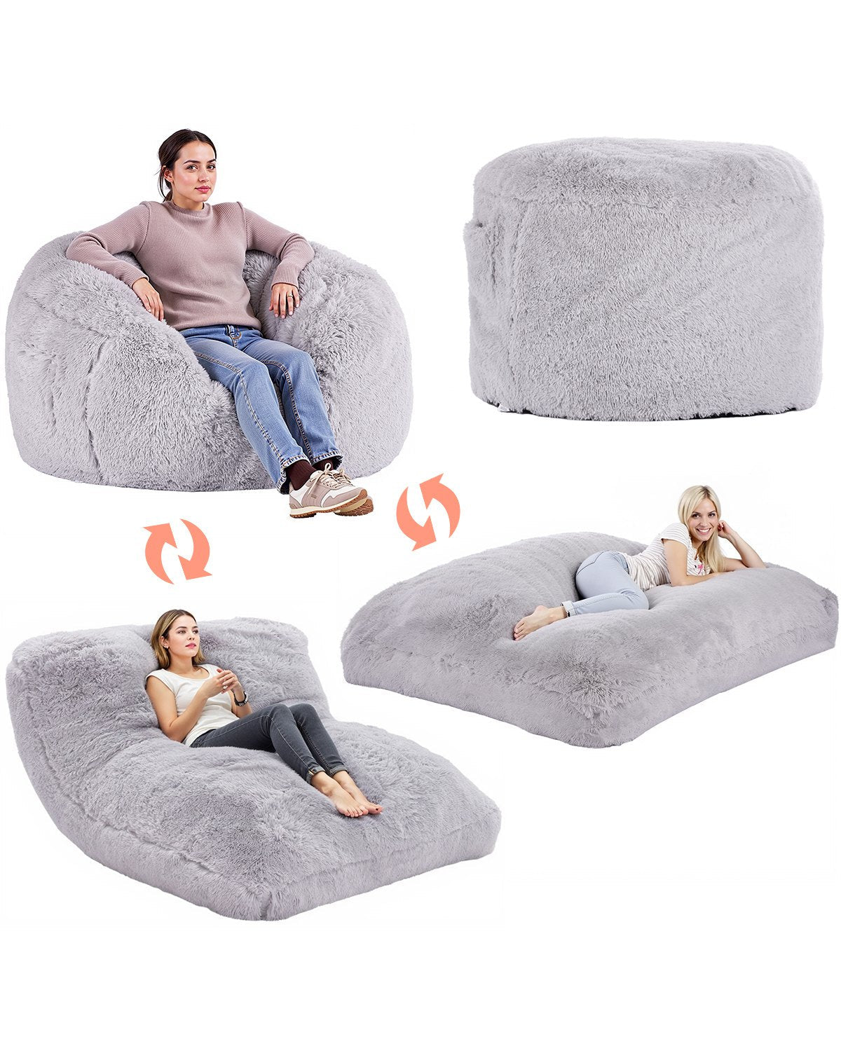 VEVOR Bean Bag Bed Chair Convertible from Chair to Lounge or Mattress Grey-Full 