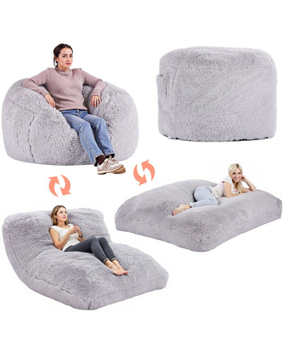 VEVOR Bean Bag Bed Chair Convertible from Chair to Lounge or Mattress Grey-Full 