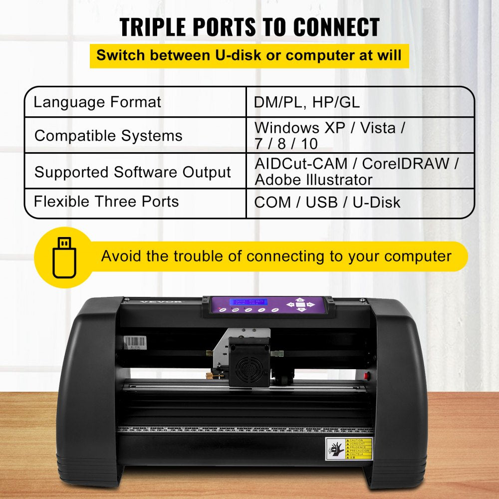VEVOR Vinyl Cutter Off-line 14in / 375mm LCD Plotter Machine U-Disk Windows 