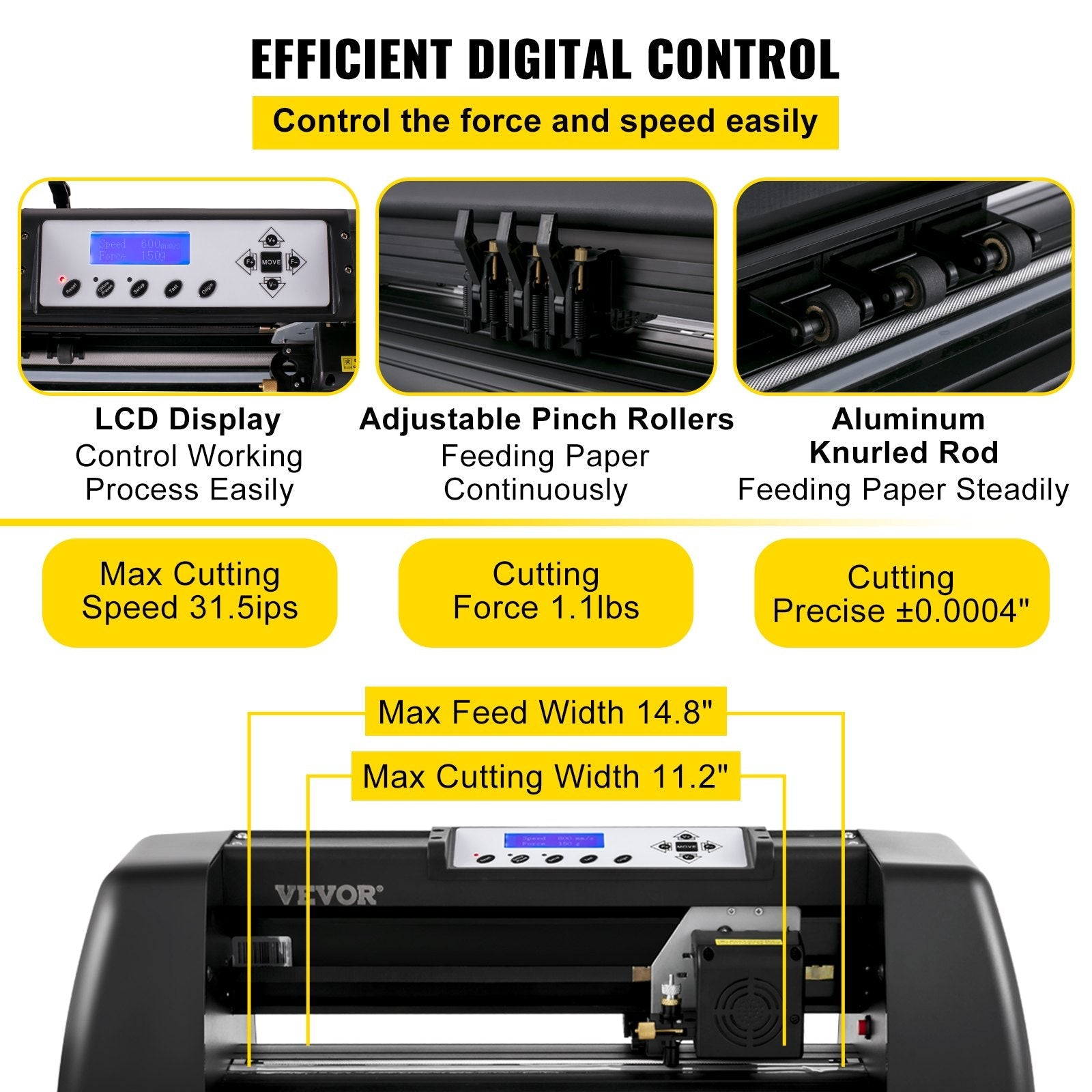 VEVOR Vinyl Cutter Machine, 14in / 375mm, LED Plotter Printer, Precise Manual Positioning, Softwares Support MAC and Windows Systems, Adjustable Force and Speed, Floor Stand for Making Sign Label 