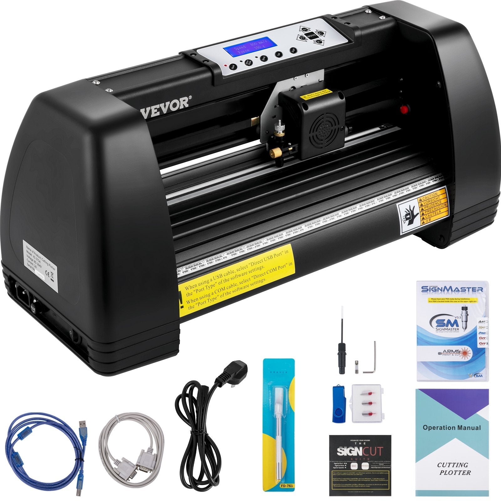 VEVOR Vinyl Cutter Machine, 14in / 375mm, LED Plotter Printer, Precise Manual Positioning, Softwares Support MAC and Windows Systems, Adjustable Force and Speed, Floor Stand for Making Sign Label 