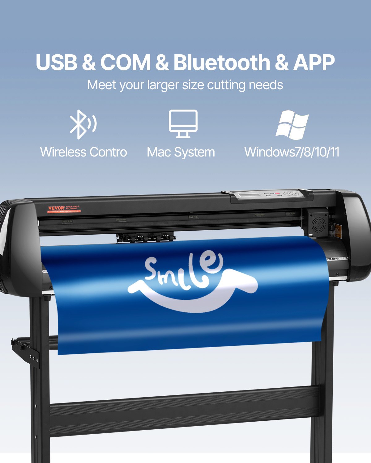 VEVOR Vinyl Cutter Machine, 34in Offline Bluetooth Cutting Plotter Machine, 400in/10m Steel Roller Shaft Adjustable Speed Force, SignMaster Software Tool DIY Craft Kit for Sign Making Windows & Mobile 