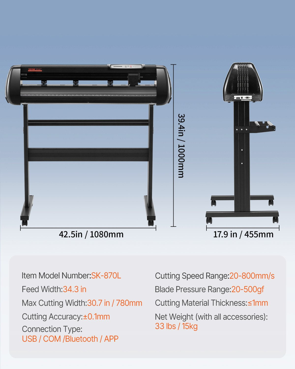 VEVOR Vinyl Cutter Machine, 34in Offline Bluetooth Cutting Plotter Machine, 400in/10m Steel Roller Shaft Adjustable Speed Force, SignMaster Software Tool DIY Craft Kit for Sign Making Windows & Mobile 