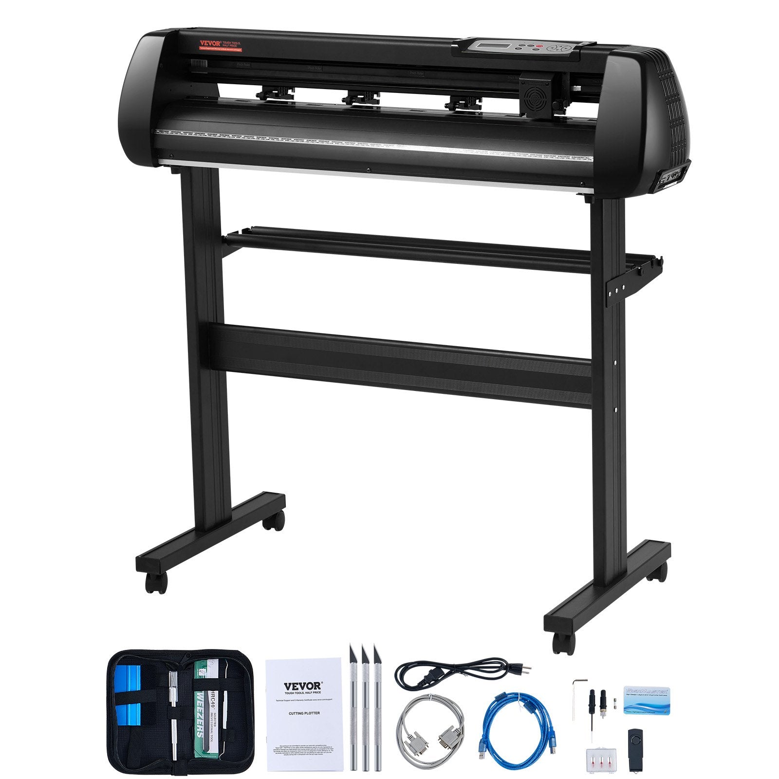 VEVOR Vinyl Cutter Machine, 34in Offline Bluetooth Cutting Plotter Machine, 400in/10m Steel Roller Shaft Adjustable Speed Force, SignMaster Software Tool DIY Craft Kit for Sign Making Windows & Mobile 