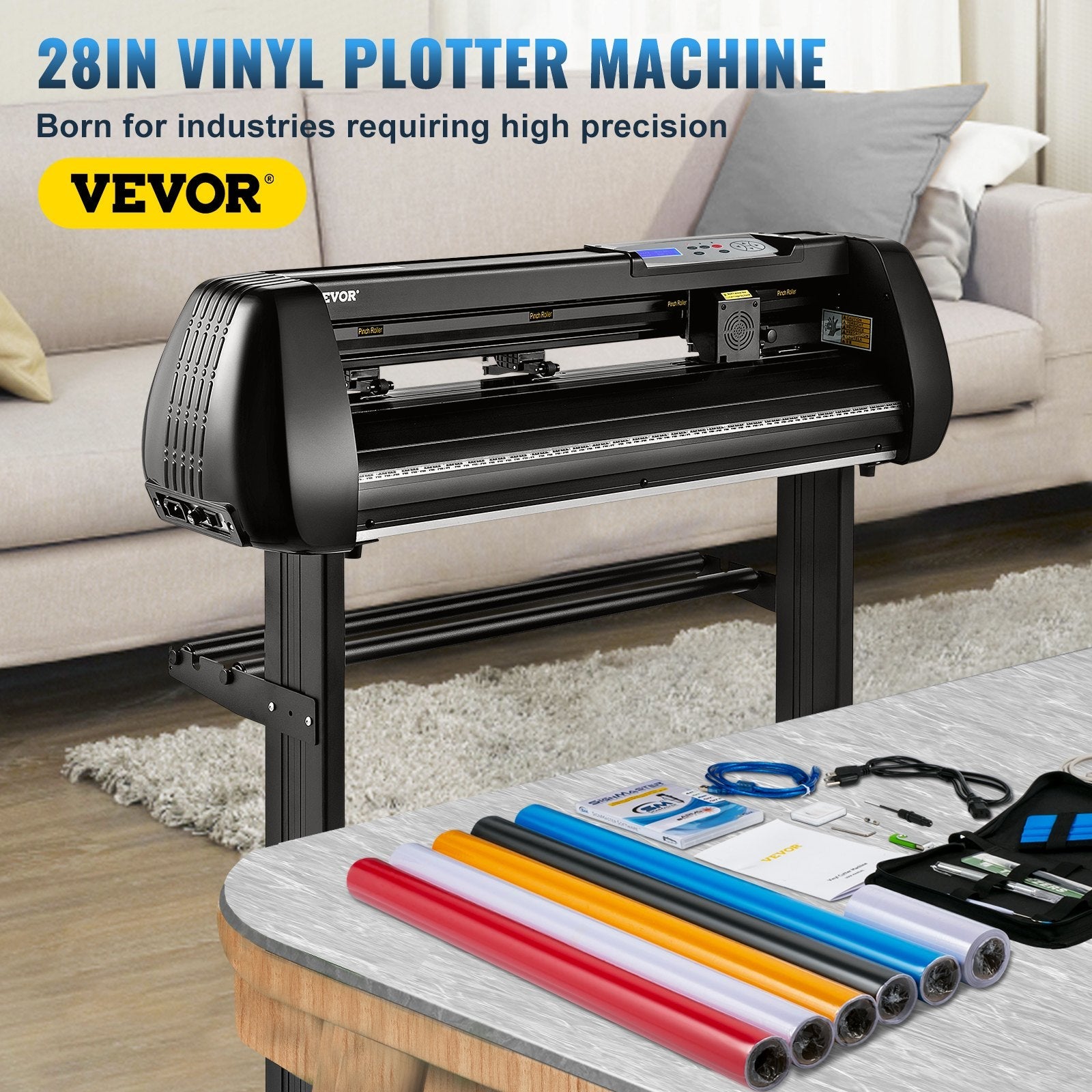 VEVOR Vinyl Cutter Machine, 28in Offline Bluetooth Cutting Plotter Machine, 400in/10m Steel Roller Shaft Adjustable Speed Force, SignMaster Software Tool DIY Craft Kit for Sign Making Windows & Mobile 