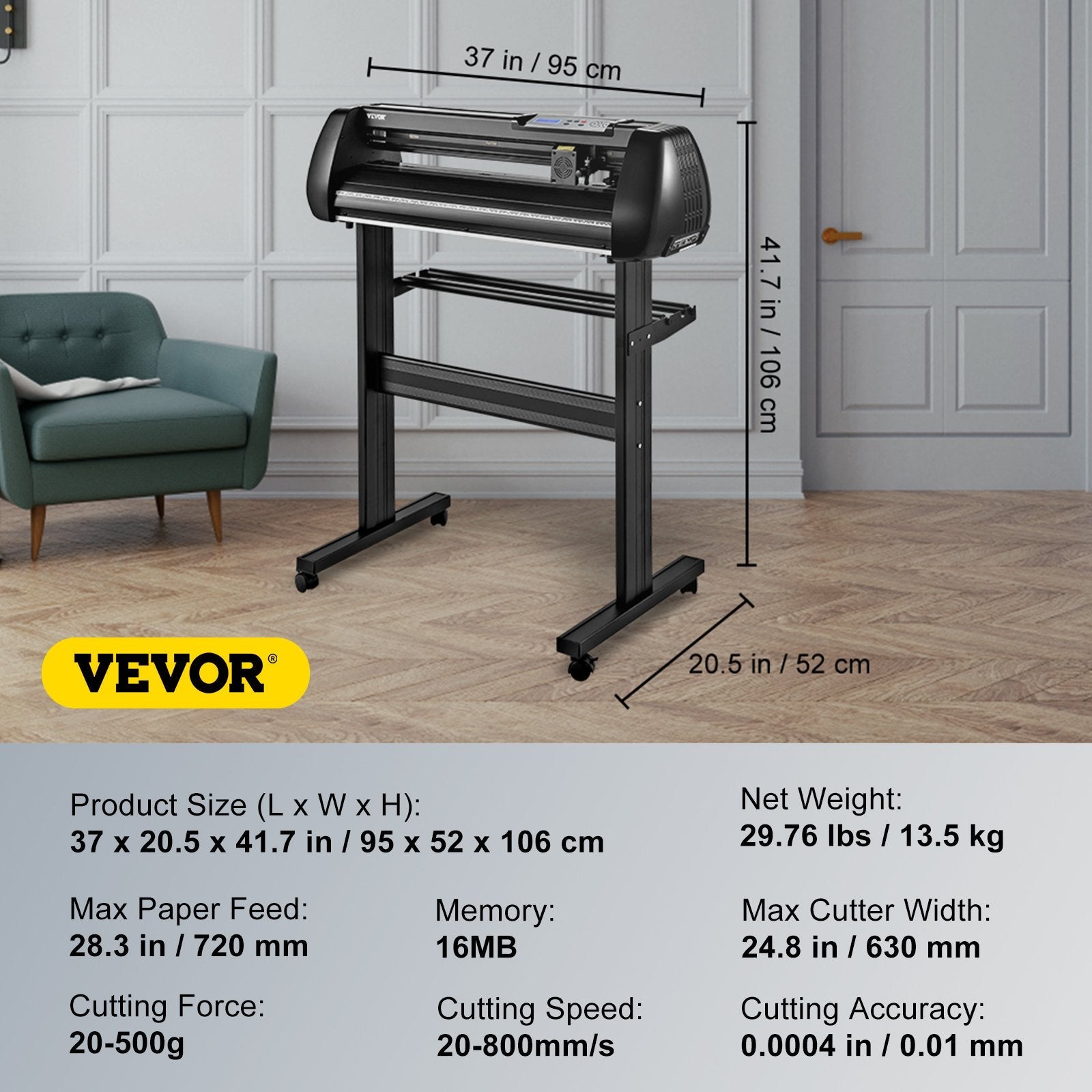 VEVOR Vinyl Cutter Machine, 28in Offline Bluetooth Cutting Plotter Machine, 400in/10m Steel Roller Shaft Adjustable Speed Force, SignMaster Software Tool DIY Craft Kit for Sign Making Windows & Mobile 