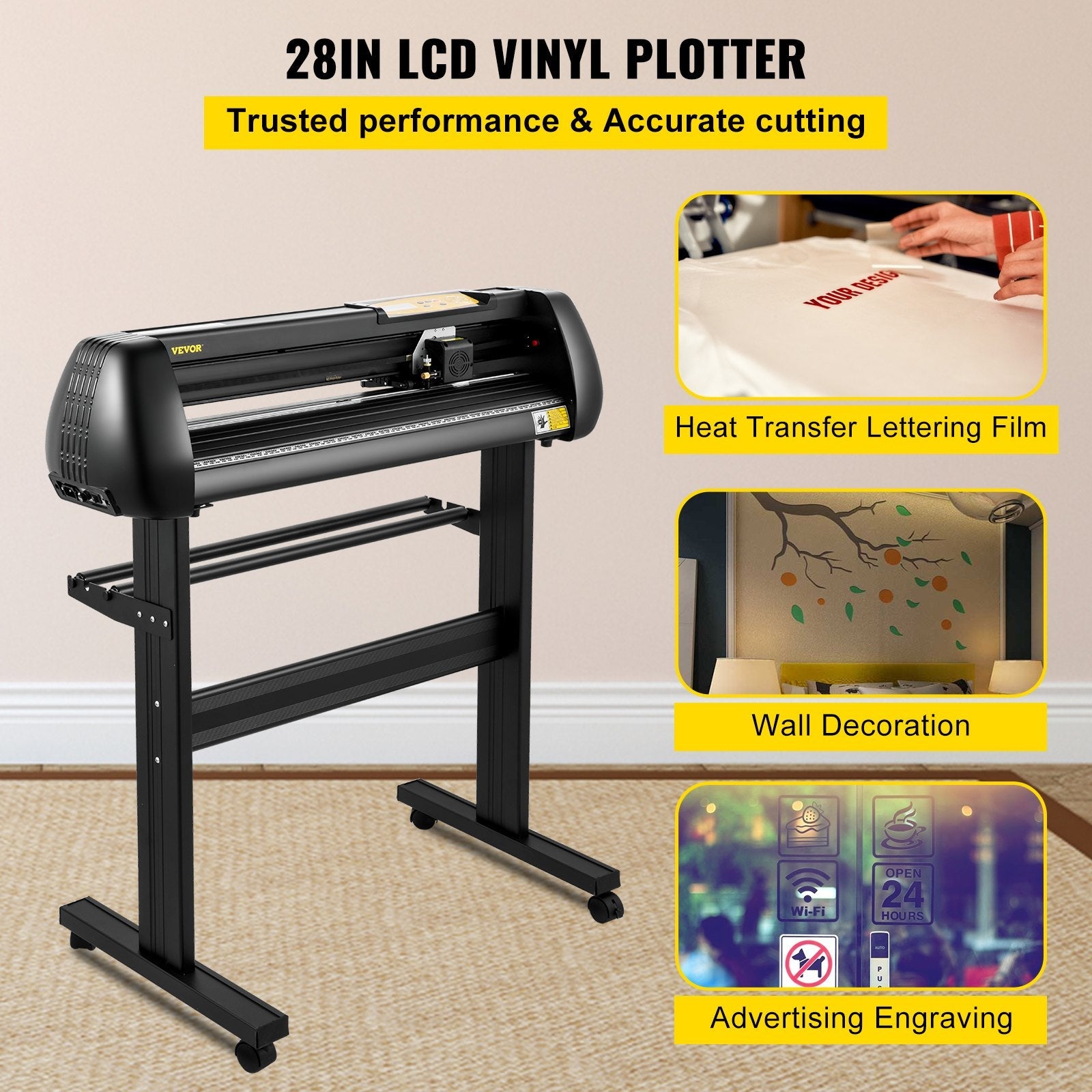 VEVOR Vinyl Cutter Machine, Upgraded 28 Inch Paper Feed Cutting Plotter Bundle, Adjustable Force & Speed Vinyl Printer with Powerful Stepper Motors, Signmaster Software Compatible with Windows System 