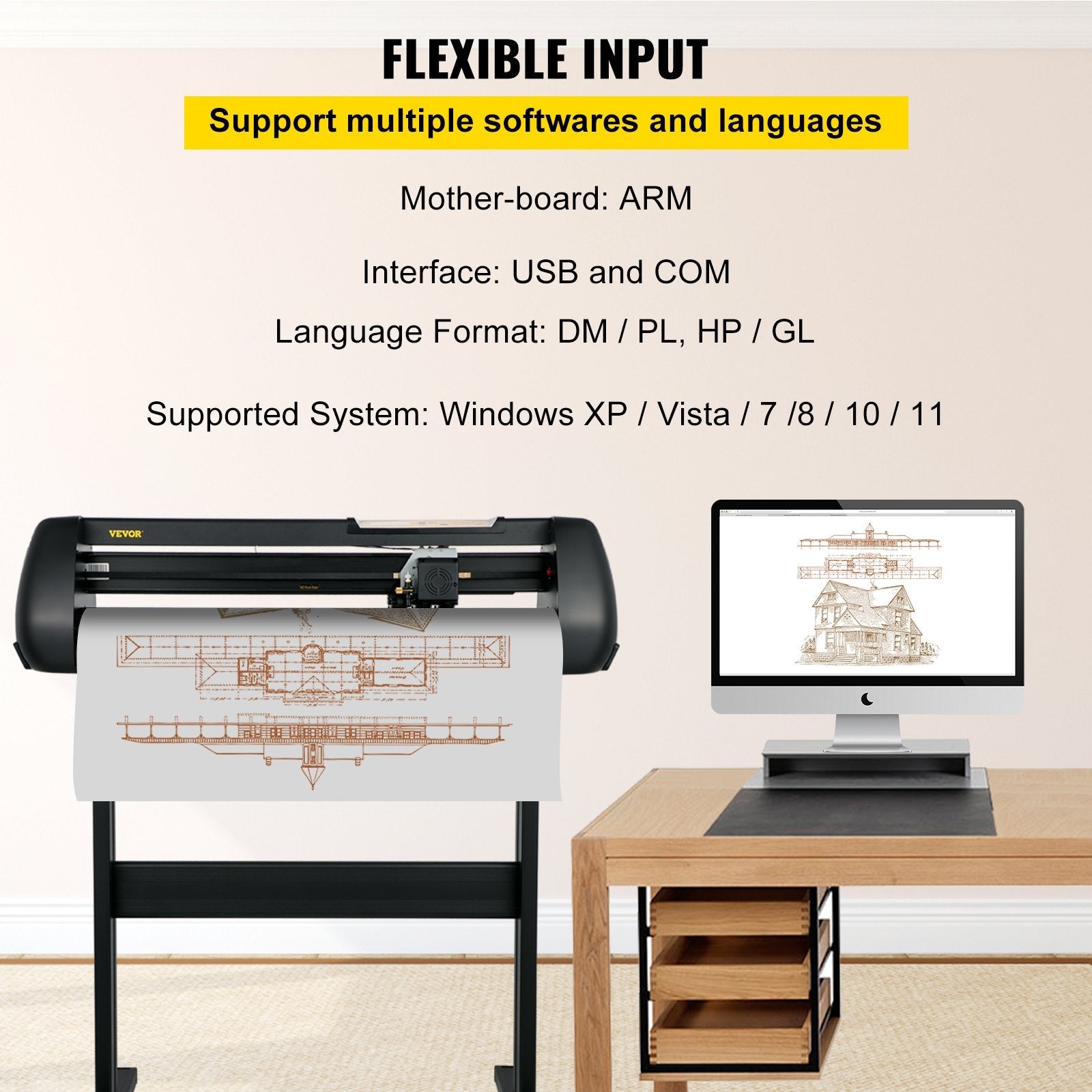 VEVOR Vinyl Cutter Machine, Upgraded 28 Inch Paper Feed Cutting Plotter Bundle, Adjustable Force & Speed Vinyl Printer with Powerful Stepper Motors, Signmaster Software Compatible with Windows System 