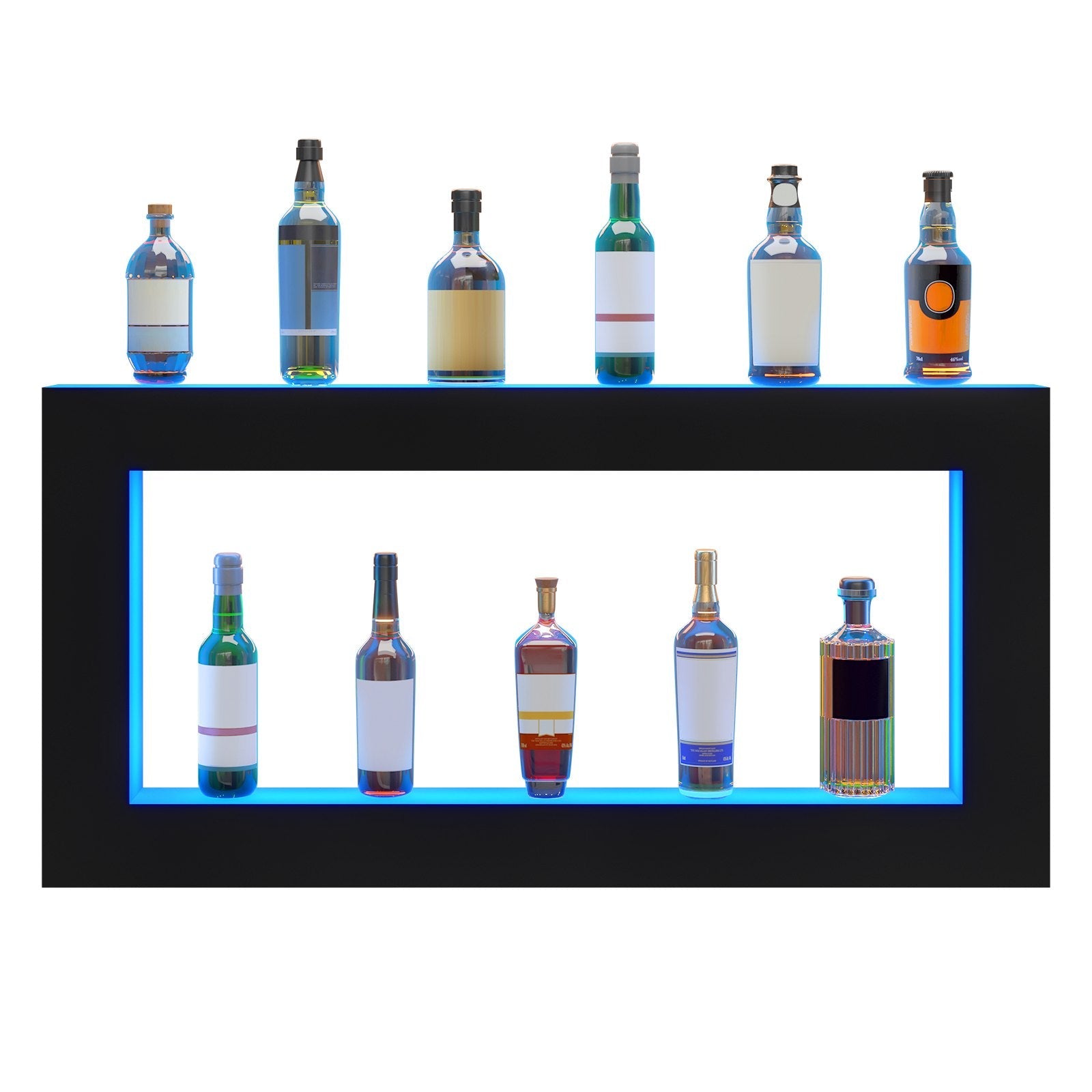 VEVOR LED Lighted Liquor Bottle Display, Square 48 Inch, Illuminated Home Bar Shelf with RF Remote & App Control 7 Static Colors 1-4 H Timing, Acrylic Wall-Mounted Drinks Lighting Shelf for 24 Bottl 