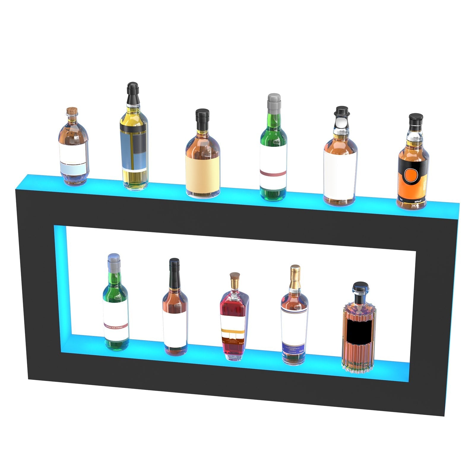 VEVOR LED Lighted Liquor Bottle Display, Square 48 Inch, Illuminated Home Bar Shelf with RF Remote & App Control 7 Static Colors 1-4 H Timing, Acrylic Wall-Mounted Drinks Lighting Shelf for 24 Bottl 