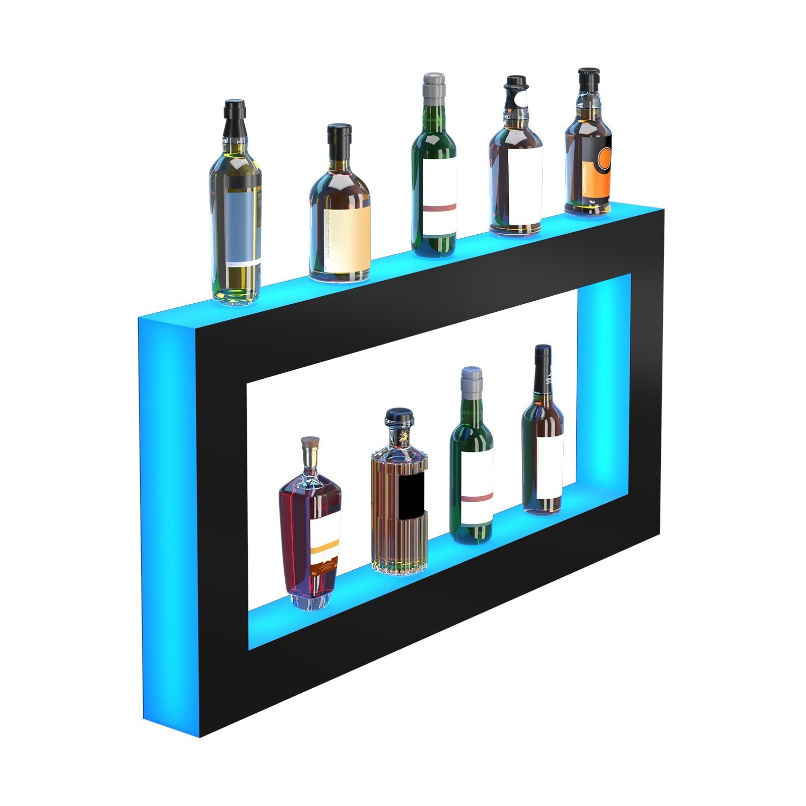 VEVOR LED Lighted Liquor Bottle Display, Square 48 Inch, Illuminated Home Bar Shelf with RF Remote & App Control 7 Static Colors 1-4 H Timing, Acrylic Wall-Mounted Drinks Lighting Shelf for 24 Bottl 
