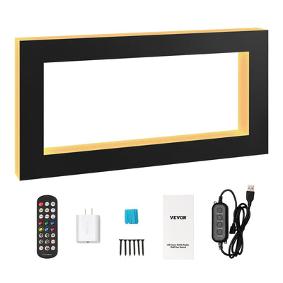 VEVOR LED Lighted Liquor Bottle Display, Square 48 Inch, Illuminated Home Bar Shelf with RF Remote & App Control 7 Static Colors 1-4 H Timing, Acrylic Wall-Mounted Drinks Lighting Shelf for 24 Bottl 