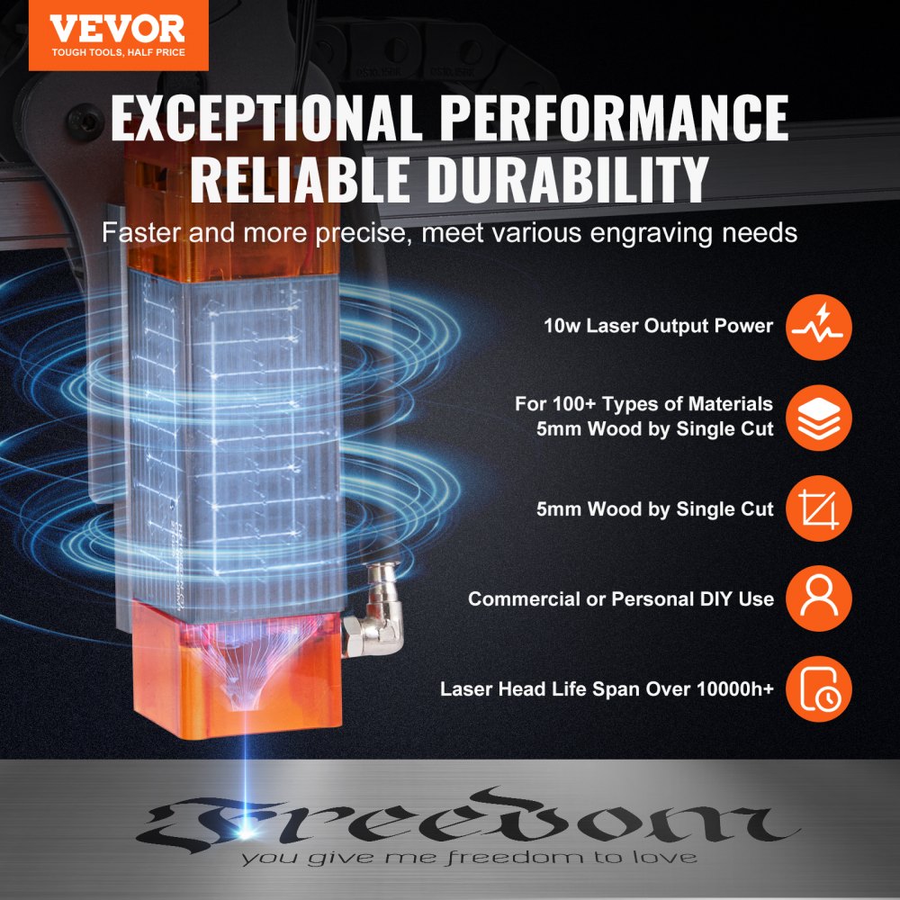 VEVOR Laser Engraver, 10W Output Laser Engraving Machine, 15.7" x 15.7" Large Working Area, 10000mm/min Movement Speed, Compressed Spot with Rotary Roller, Laser Cutter for Wood, Metal, Acrylic 