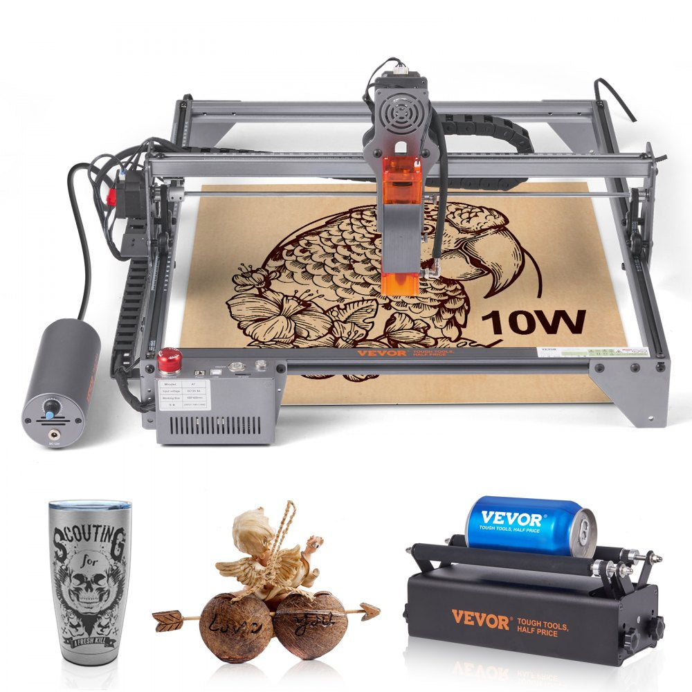 VEVOR Laser Engraver, 10W Output Laser Engraving Machine, 15.7" x 15.7" Large Working Area, 10000mm/min Movement Speed, Compressed Spot with Rotary Roller, Laser Cutter for Wood, Metal, Acrylic 