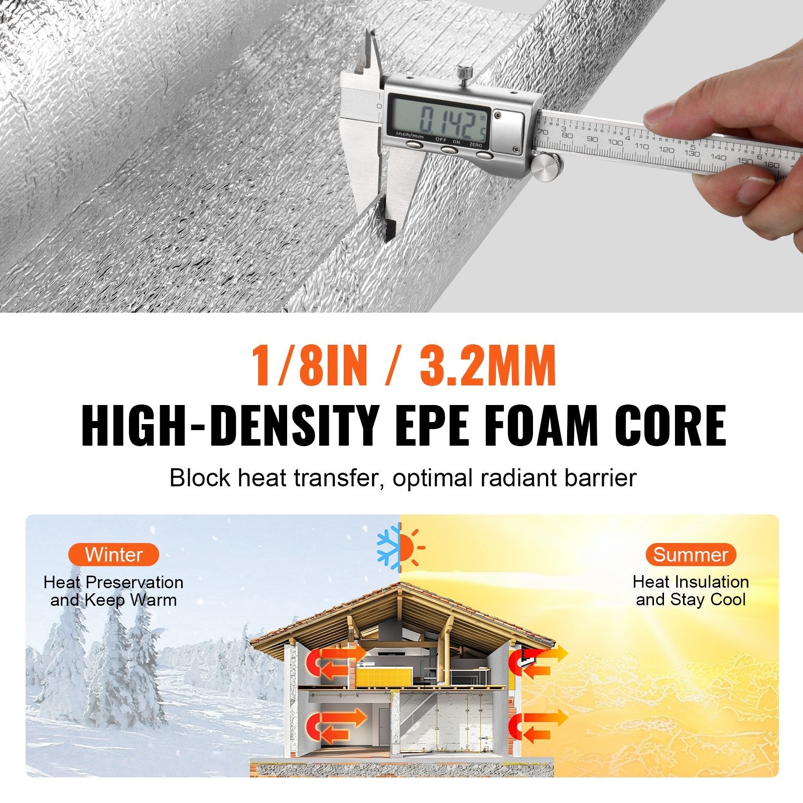 VEVOR Double Reflective Insulation Roll Foam Core Radiant Barrier 48 in x 50 ft 