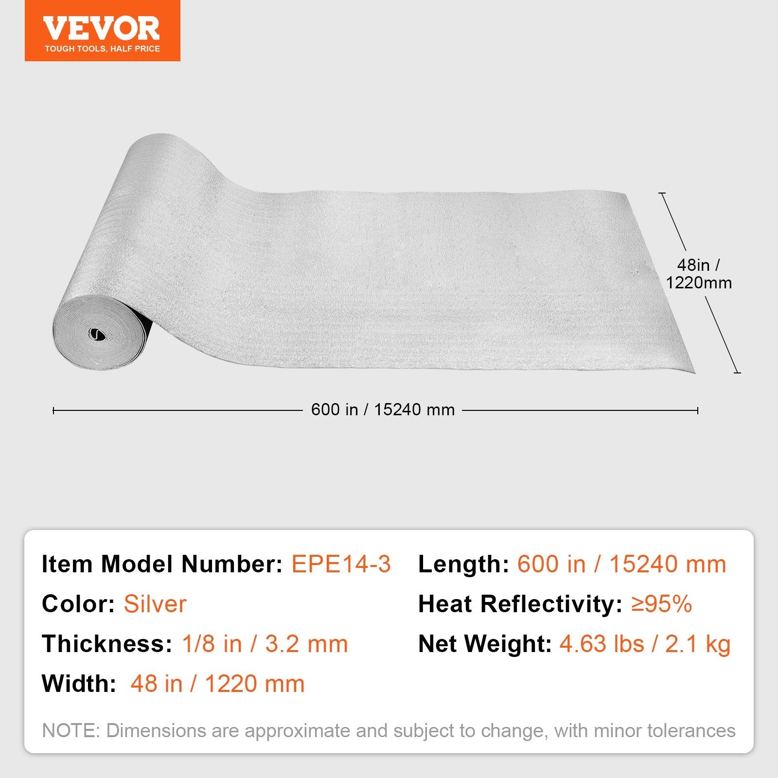 VEVOR Double Reflective Insulation Roll Foam Core Radiant Barrier 48 in x 50 ft 