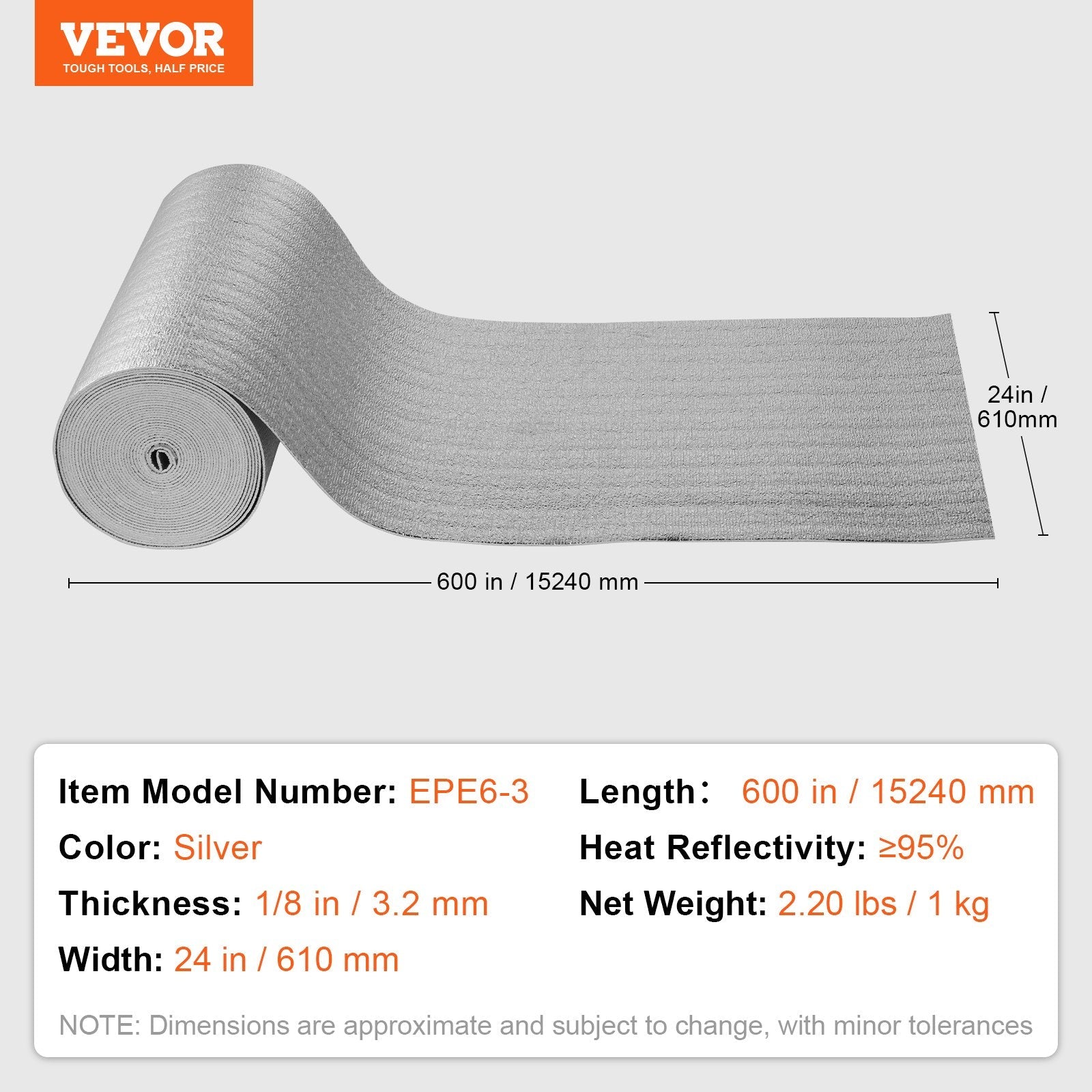 VEVOR Double Reflective Insulation Roll Foam Core Radiant Barrier 23.8in x 50 ft 
