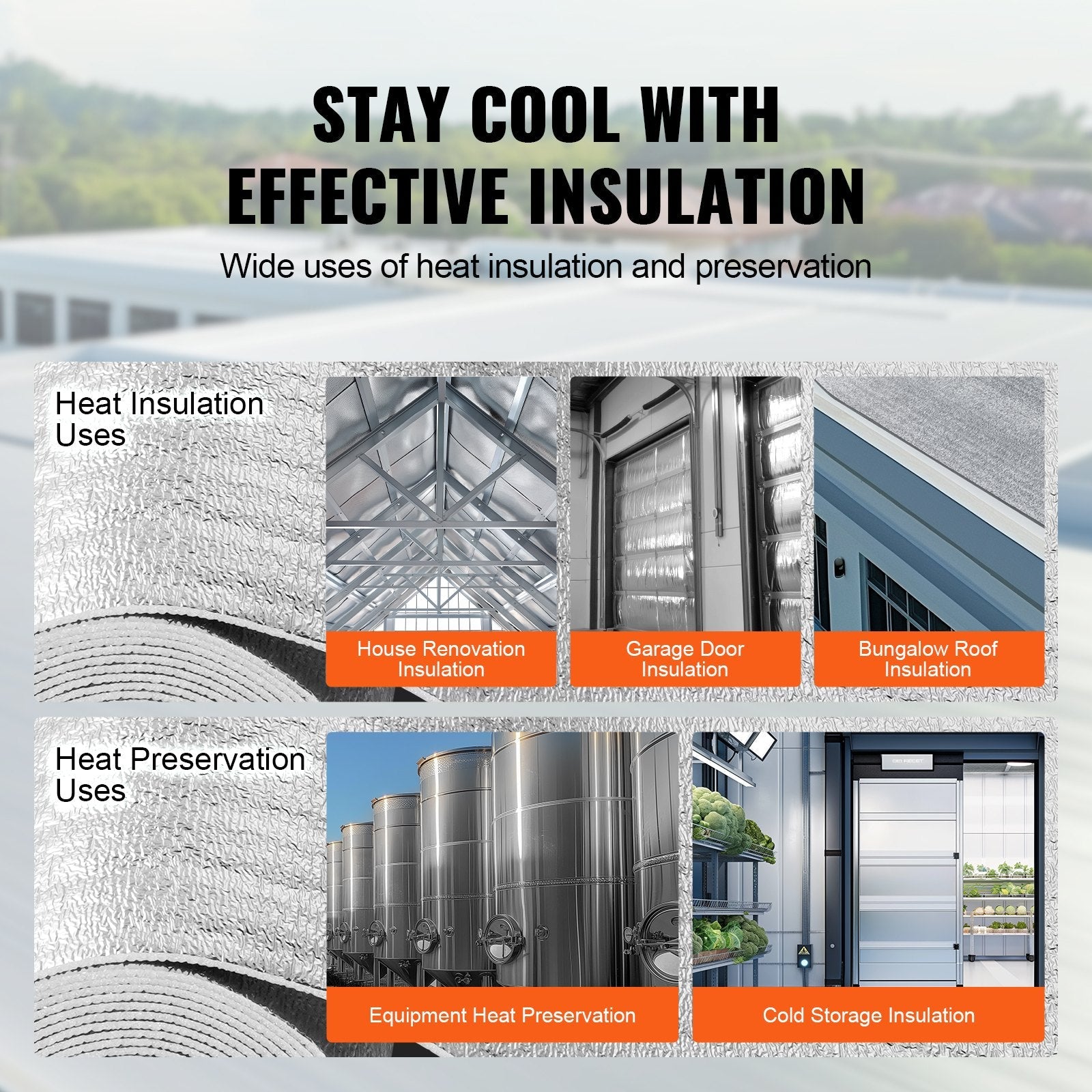 VEVOR Double Reflective Insulation Roll Foam Core Radiant Barrier 48 in x 10 ft 