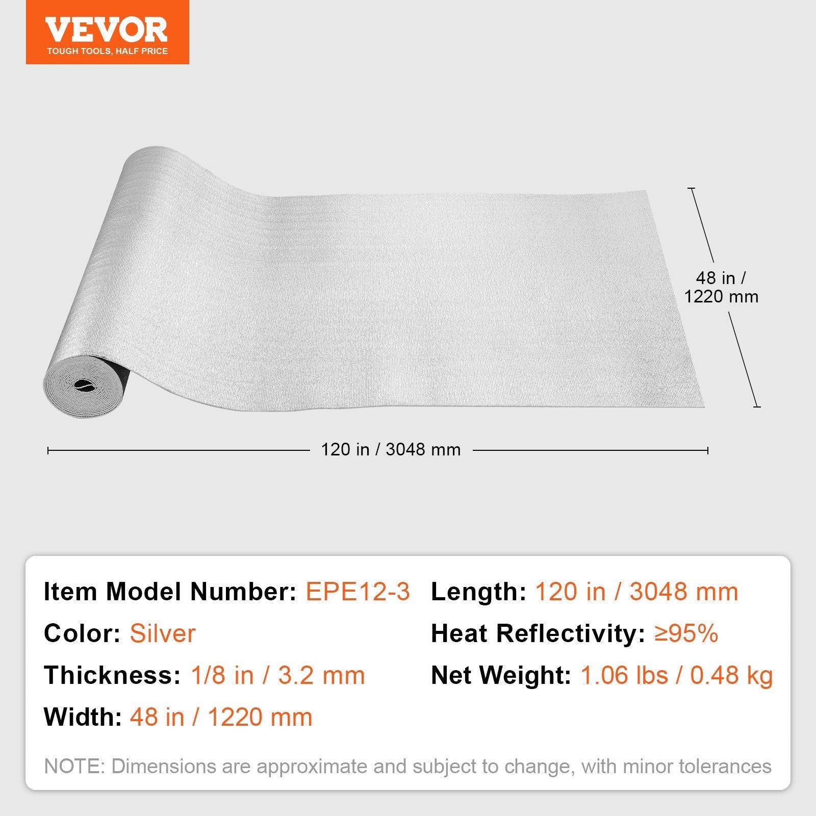 VEVOR Double Reflective Insulation Roll Foam Core Radiant Barrier 48 in x 10 ft 