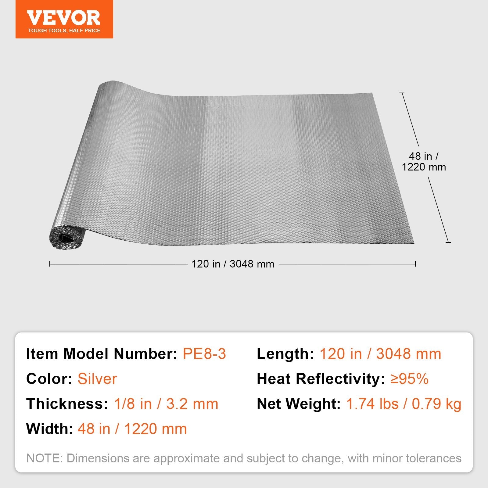 VEVOR Double Reflective Insulation Roll Air Bubble Film Radiant 48 in x 10 ft 