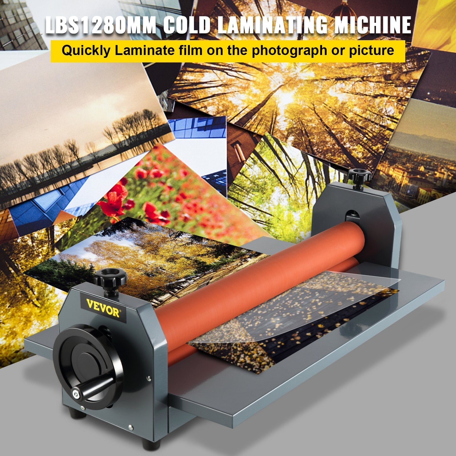 VEVOR 51 Inch Cold Laminator Machine 10mm Manual Vinyl Photo Film Cold laminator Hand Crank Pressure Cold Roll laminator(51Inch) 