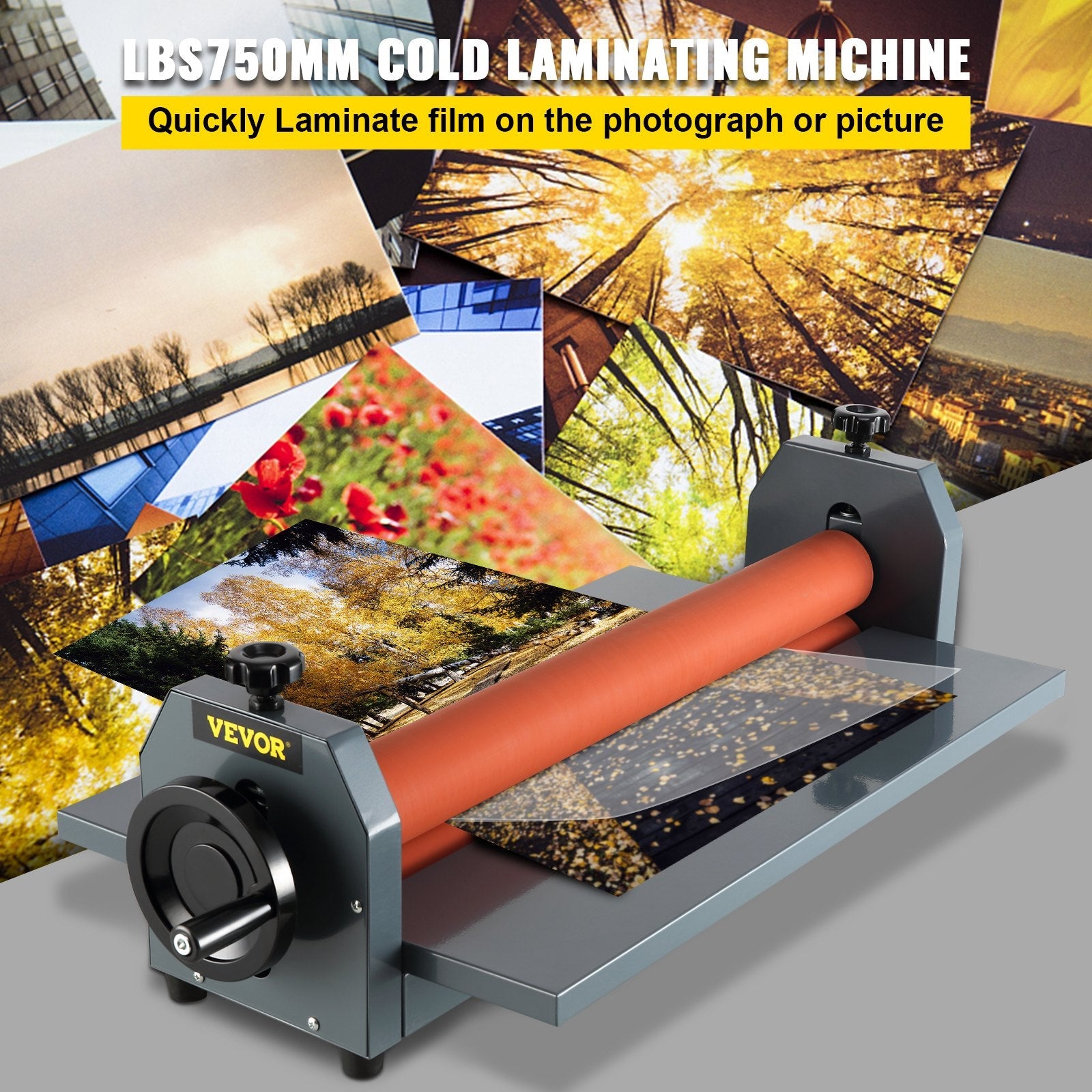 VEVOR 29.5 Inch Cold Laminator Machine 10mm Manual Vinyl Photo Film Cold laminator Hand Crank Pressure Cold Roll laminator(29.5 Inch) 