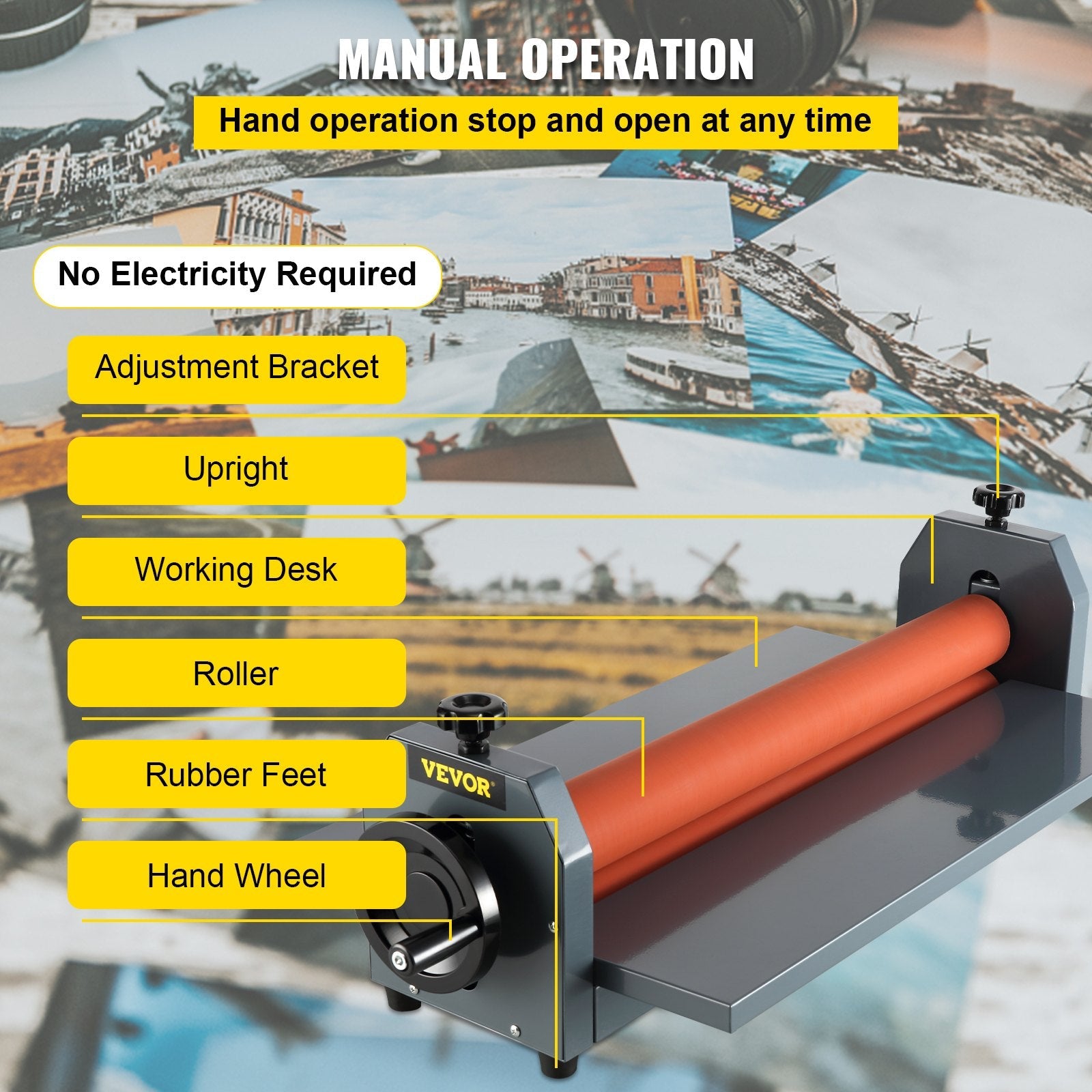 VEVOR 29.5 Inch Cold Laminator Machine 10mm Manual Vinyl Photo Film Cold laminator Hand Crank Pressure Cold Roll laminator(29.5 Inch) 