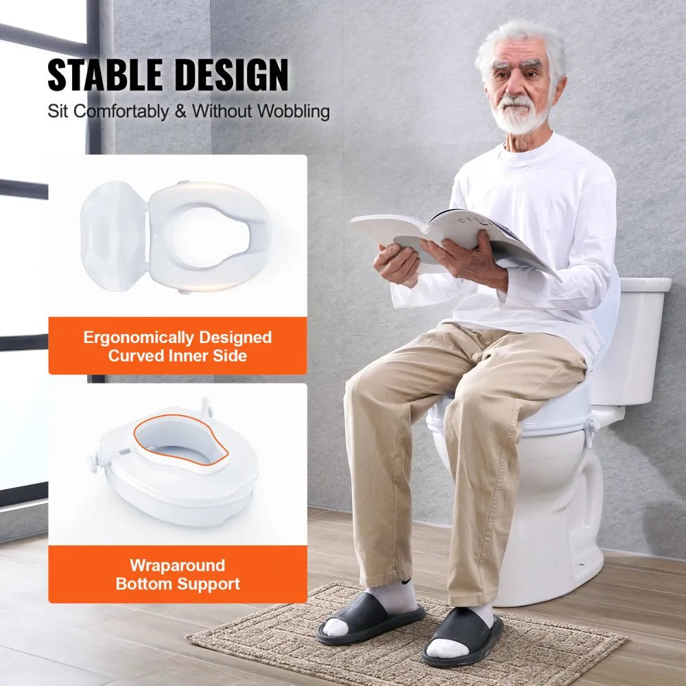 VEVOR Raised Toilet Seat, 4" Height Raised, 300 lbs Weight Capacity, Universal Toilet Seat Riser, Screw Rod Locking, with Toilet Seat, for Elderly, Handicap, Patient, Pregnant, Medical