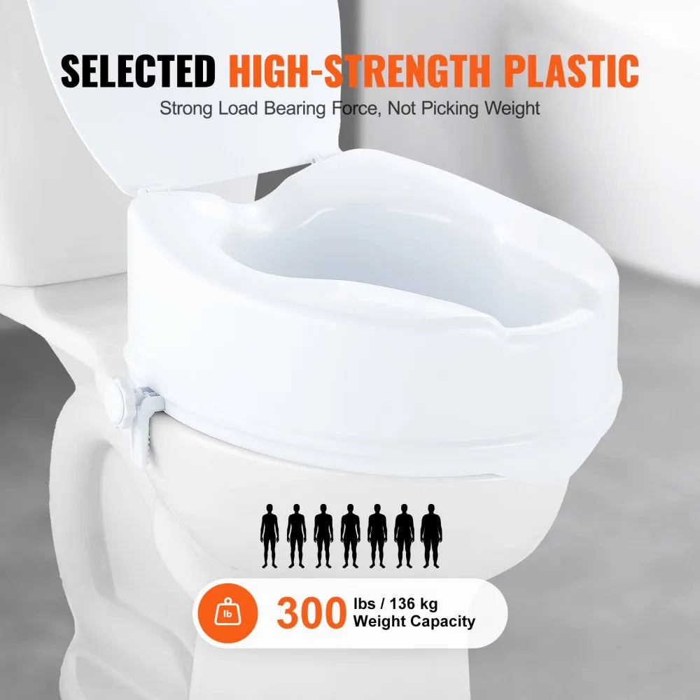 VEVOR Raised Toilet Seat, 5" Height Raised, 300 lbs Weight Capacity, Universal Toilet Seat Riser, Screw Rod Locking, with Toilet Seat, for Elderly, Handicap, Patient, Pregnant, Medical