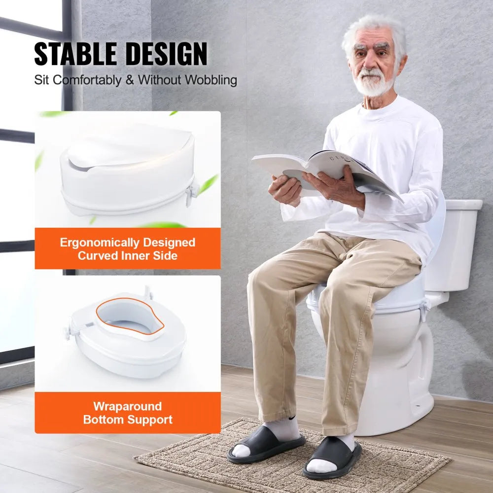 VEVOR Raised Toilet Seat, 5" Height Raised, 300 lbs Weight Capacity, Universal Toilet Seat Riser, Screw Rod Locking, with Toilet Seat, for Elderly, Handicap, Patient, Pregnant, Medical