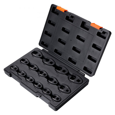 VEVOR Crowfoot Wrench Set, 1/2" and 3/8" Drive 15-Piece Crows Foot Wrench Set with PP Storage Case,  Metric 8-24 mm, CRMO Steel and  Manganese Phosphate Finish, for Mechanical Maintenance and Repairs 