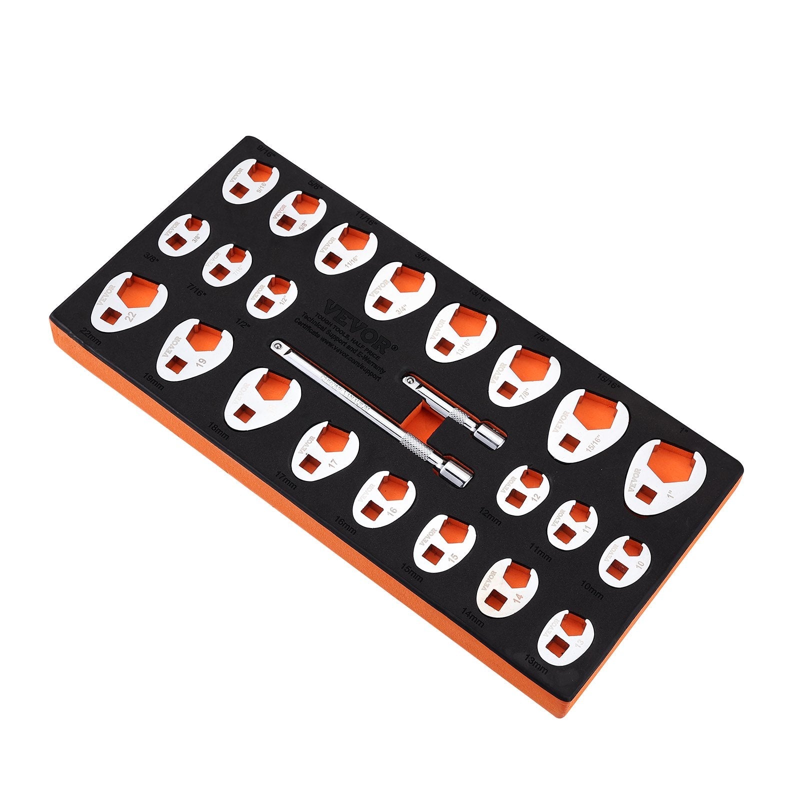 VEVOR 3/8" Drive Crowfoot Wrench Set with 2 Extension Bars, 24-Piece Crows Foot Wrench Set, SAE  3/8"-1" and Metric 10-22 mm, CR-MO Steel Crowfoot Wrench Set, with EVA Tool Organizer 