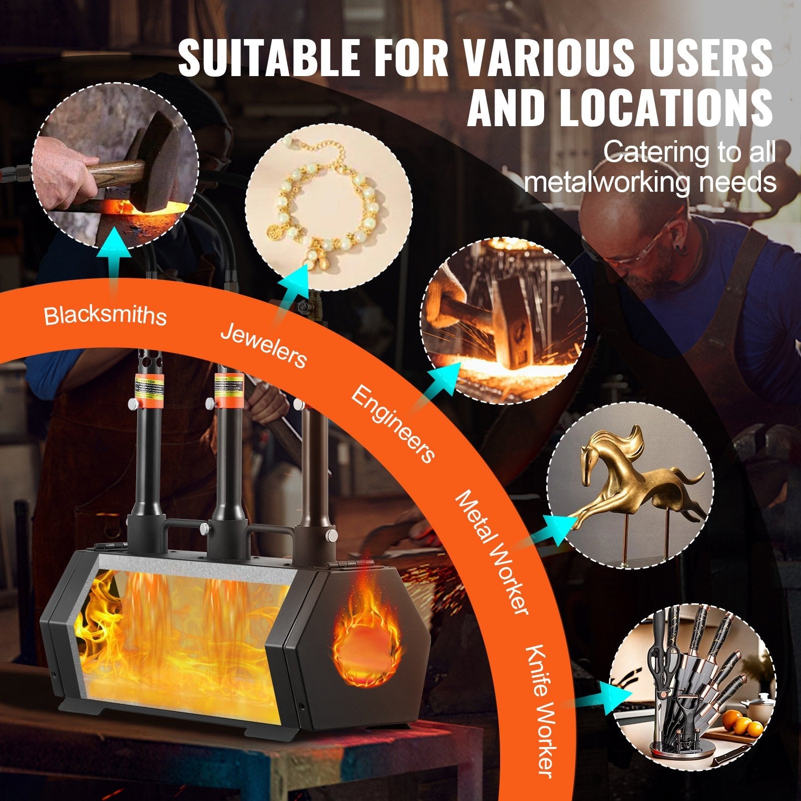 VEVOR Portable Propane Forge 3 Burner Farrier Forge 2600? Tool Knife Metal Forge 