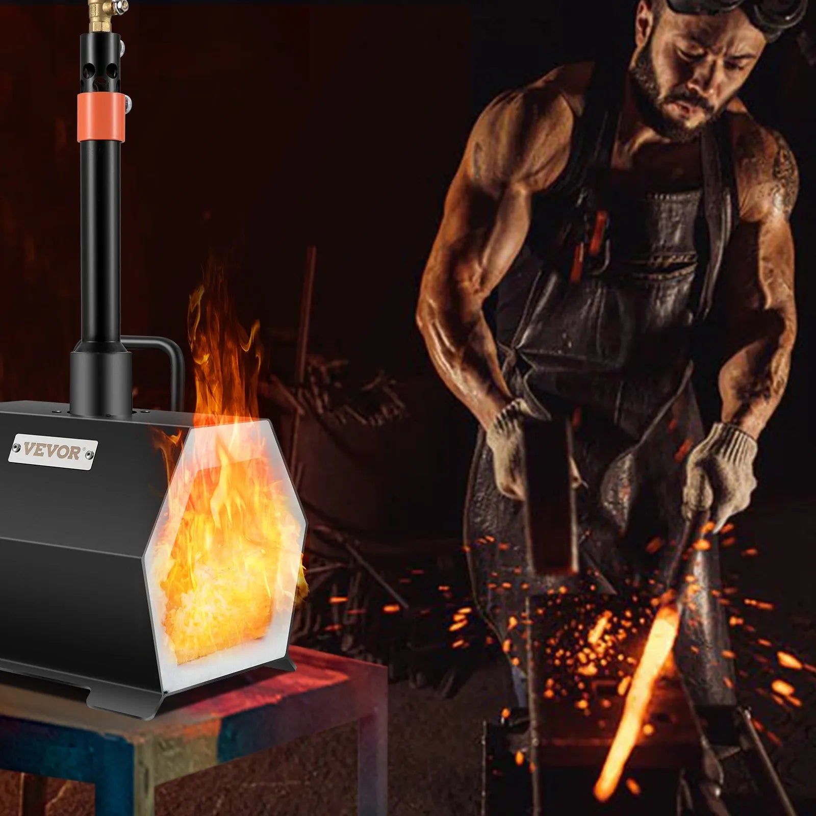 VEVOR Propane Forge Portable, Single Burner Tool and Knife Making, Large Capacity Blacksmith Farrier Forges, Mini Furnace Blacksmithing, Gas Forging Tools and Equipment, Complete Kit
