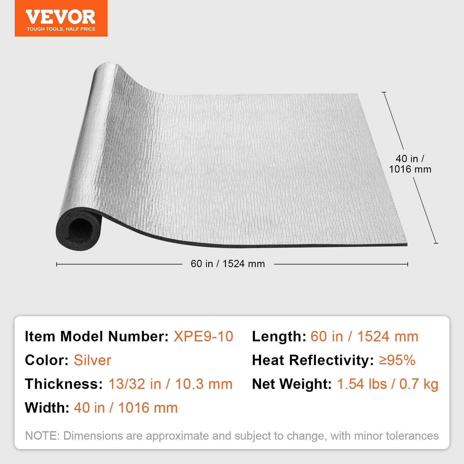 VEVOR Insulation Roll Aluminum Foil XPE Foam Core Radiant Barrier 40 in x 5 ft 