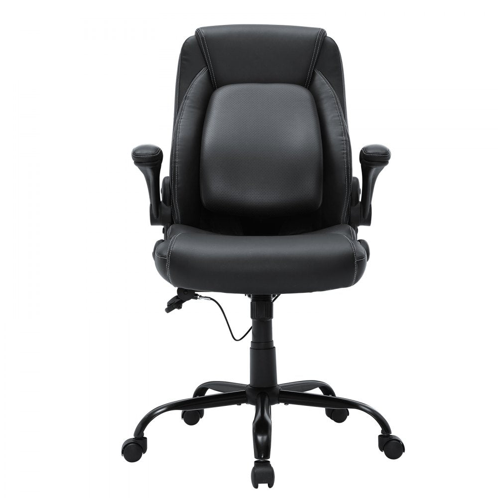 VEVOR Executive Office Chair with Cutting-edge Adjustable Lumbar Support, High Back PU Leather Office Chair Ergonomic for Back Pain, with Padded Flip-up Arms 