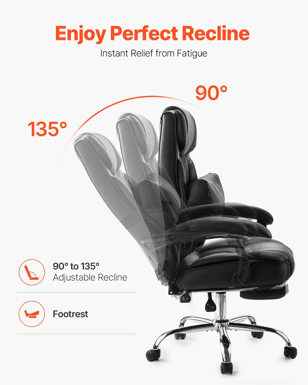 VEVOR Executive Chair High Back Office Chair with Footrest Lumbar Pillow Black 