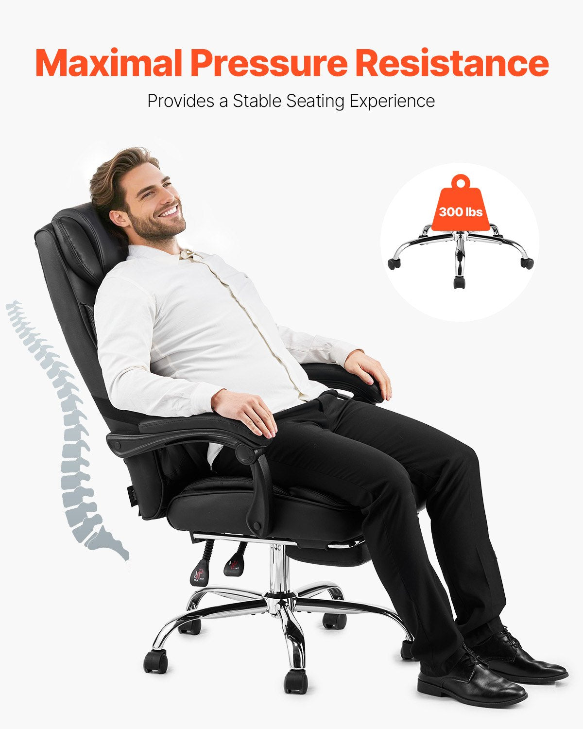VEVOR Executive Chair High Back Office Chair with Footrest Lumbar Pillow Black 