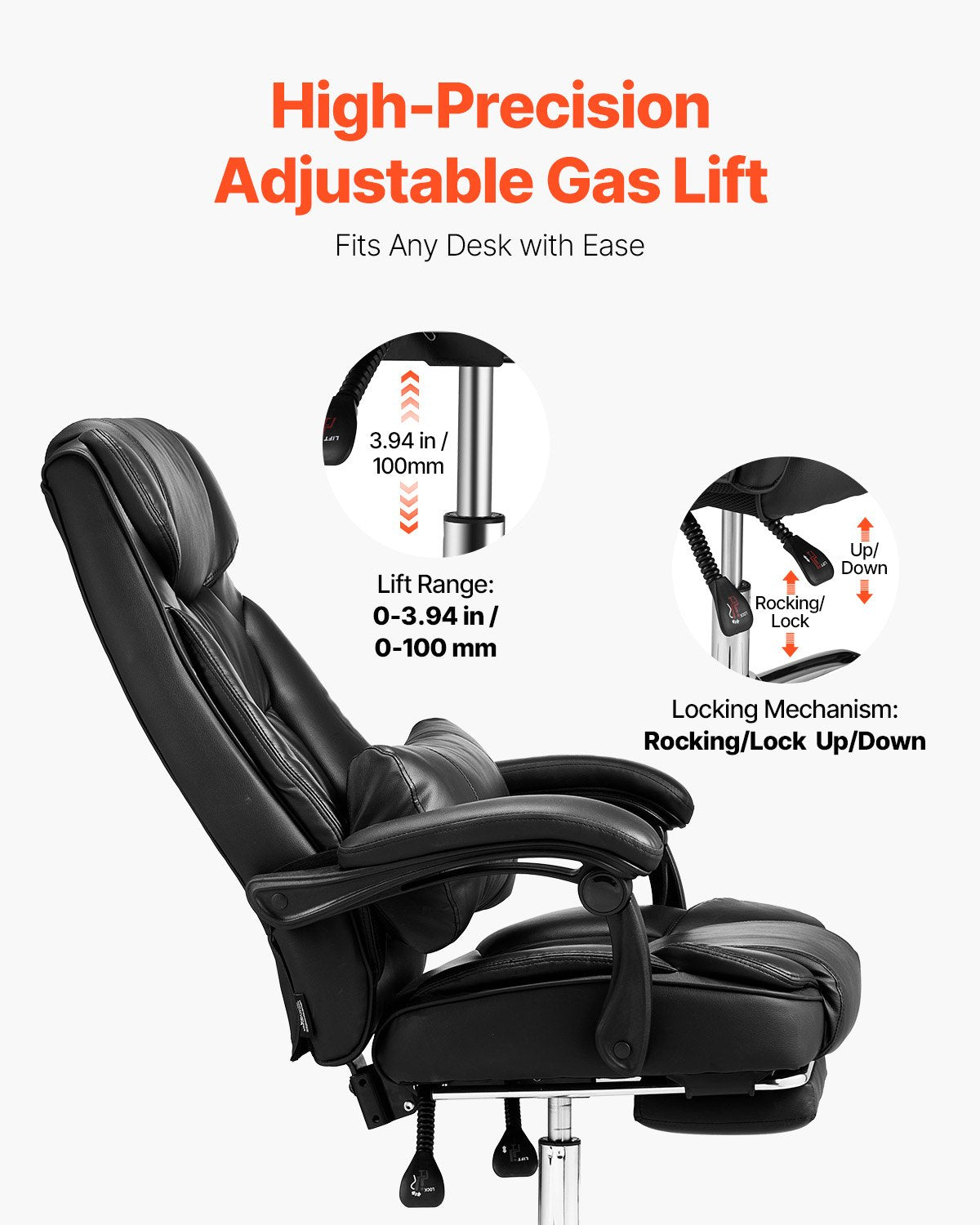 VEVOR Executive Chair High Back Office Chair with Footrest Lumbar Pillow Black 