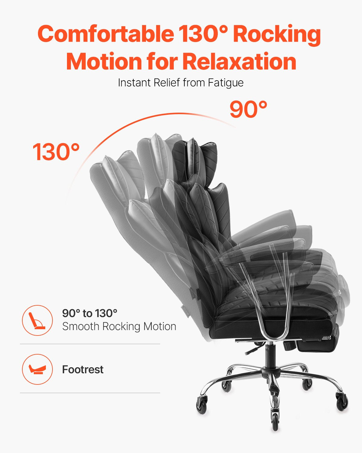 VEVOR Executive Office Chair High Back Chair Footrest & Removable Armrests Black 