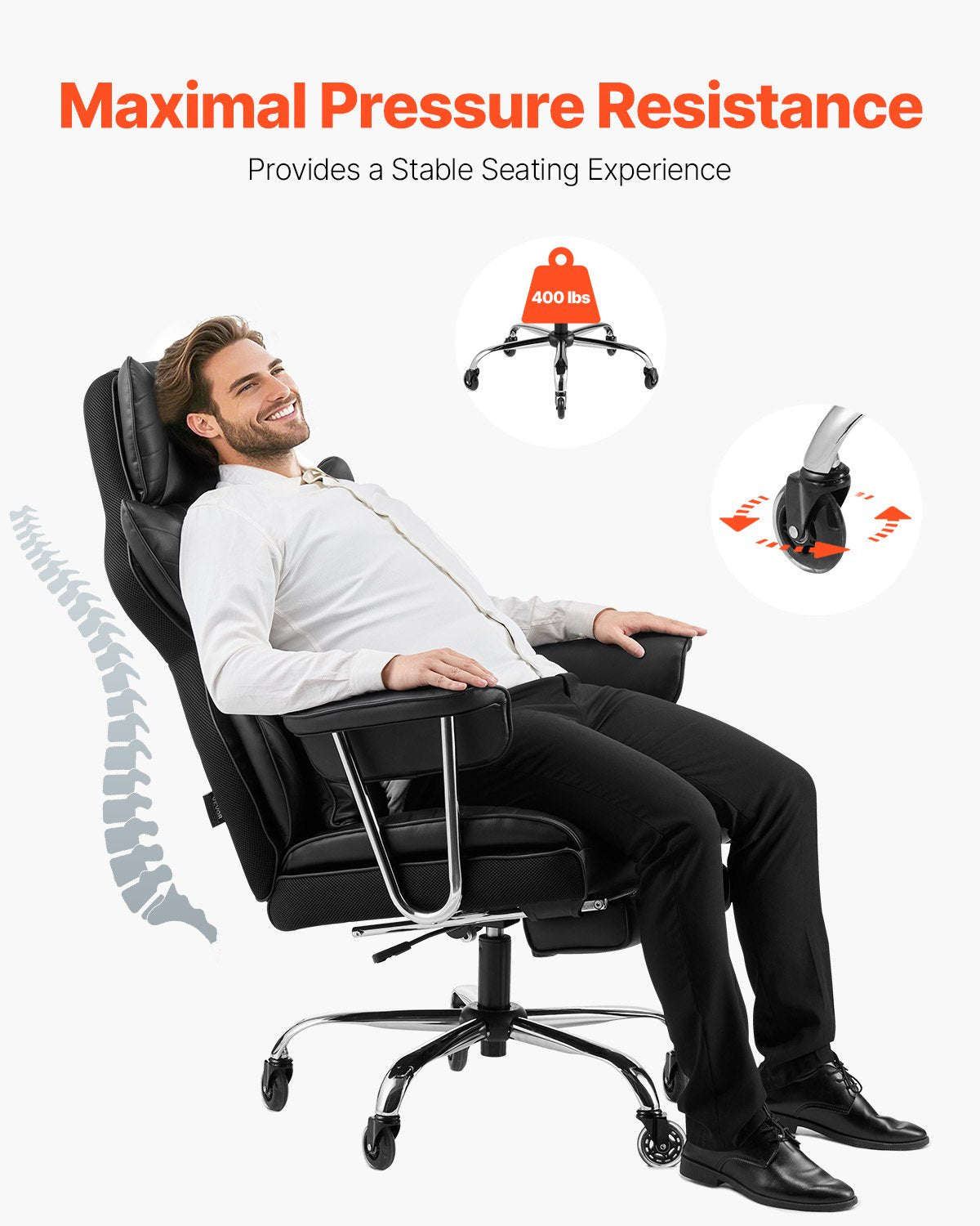 VEVOR Executive Office Chair High Back Chair Footrest & Removable Armrests Black 