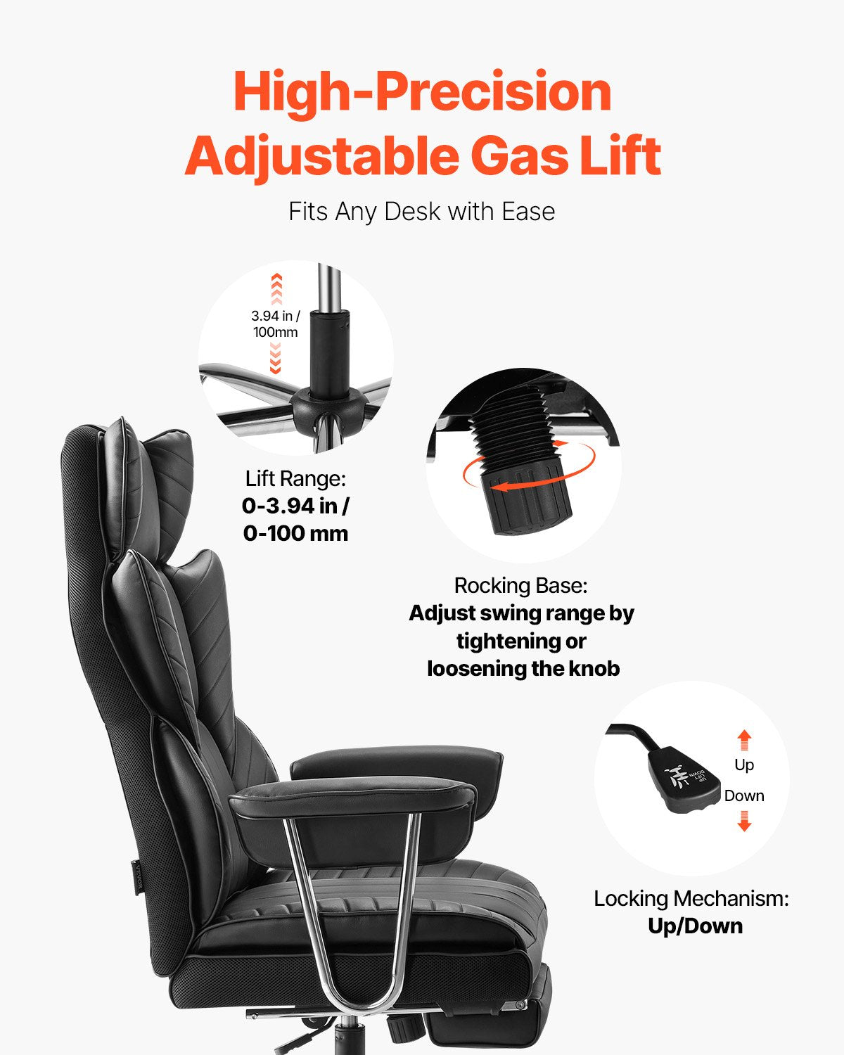 VEVOR Executive Office Chair High Back Chair Footrest & Removable Armrests Black 