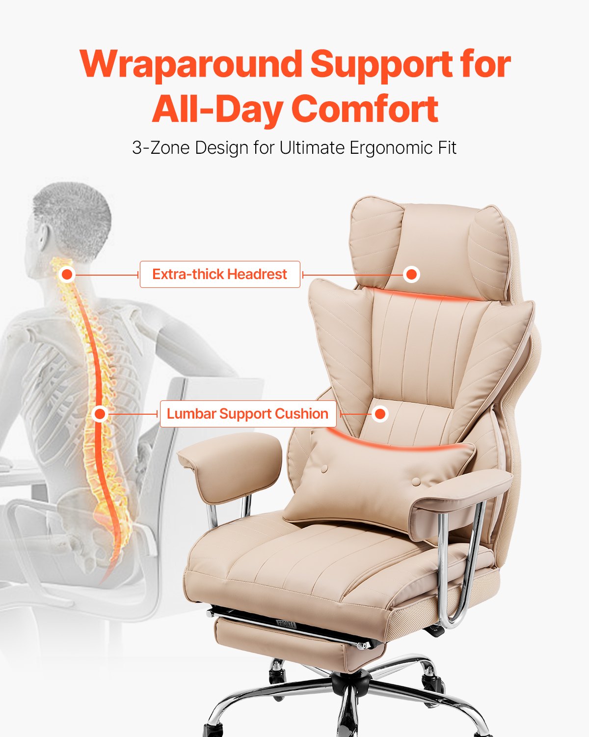 VEVOR Executive Office Chair High Back Chair Footrest & Removable Armrests Brown 