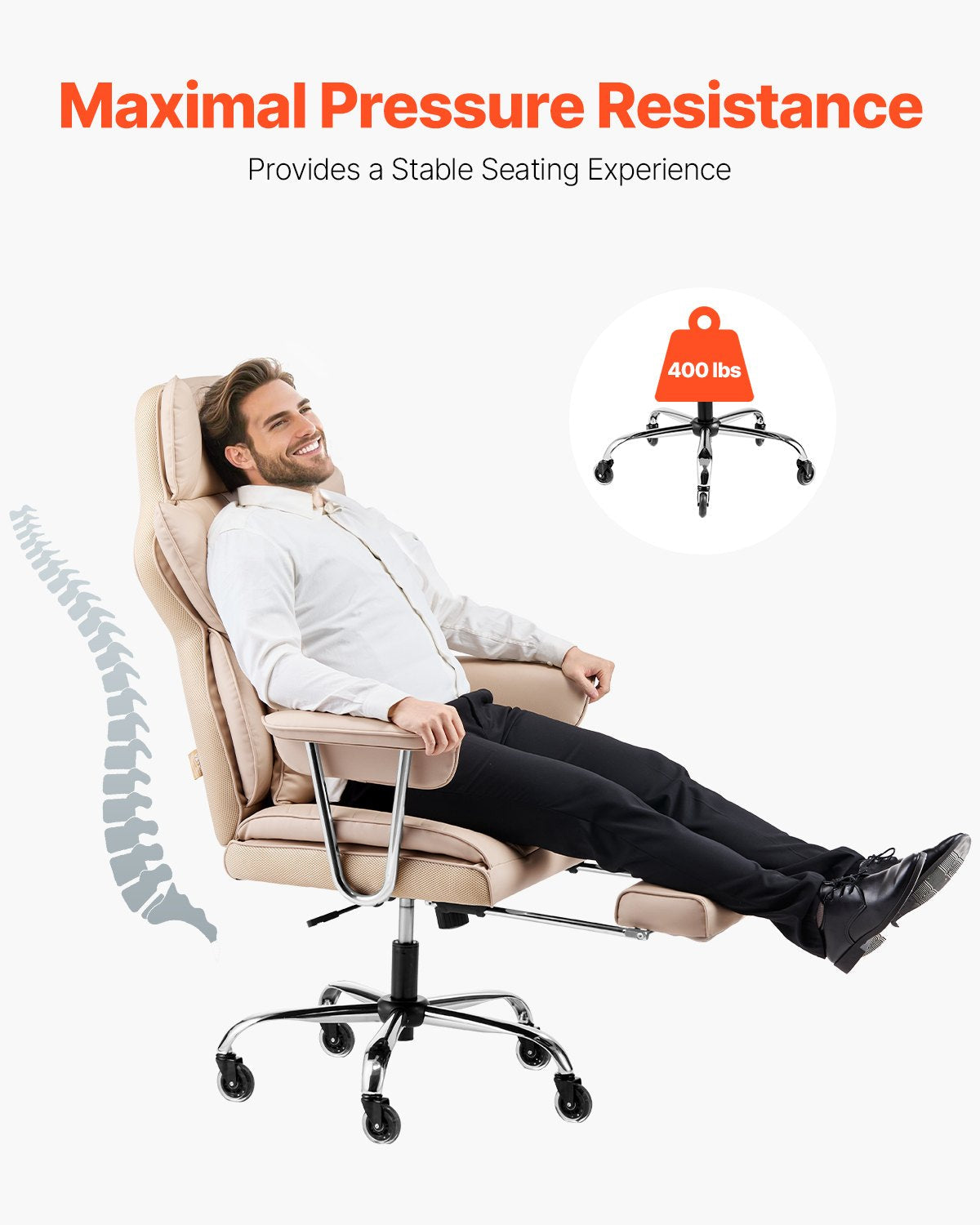 VEVOR Executive Office Chair High Back Chair Footrest & Removable Armrests Brown 