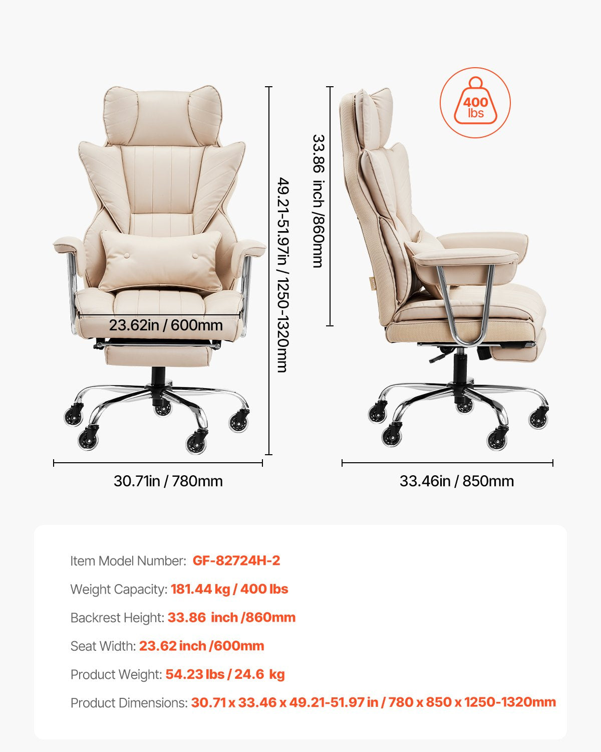 VEVOR Executive Office Chair High Back Chair Footrest & Removable Armrests Brown 