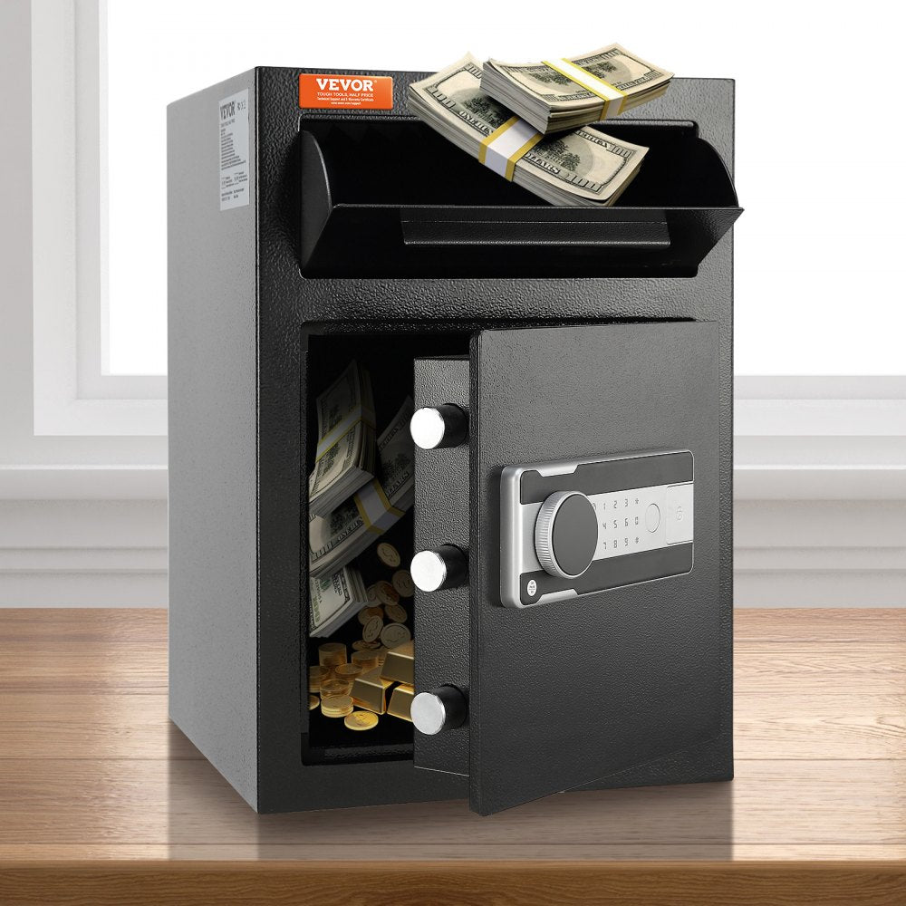VEVOR 2.5 Cub Depository Safe, Deposit Safe with Drop Slot, Electronic Code Lock and 2 Emergency Keys, 20.27'' x 13.97'' x 13.97'' Business Drop Slot Safe for Cash, Mail in Home, Hotel, Office 