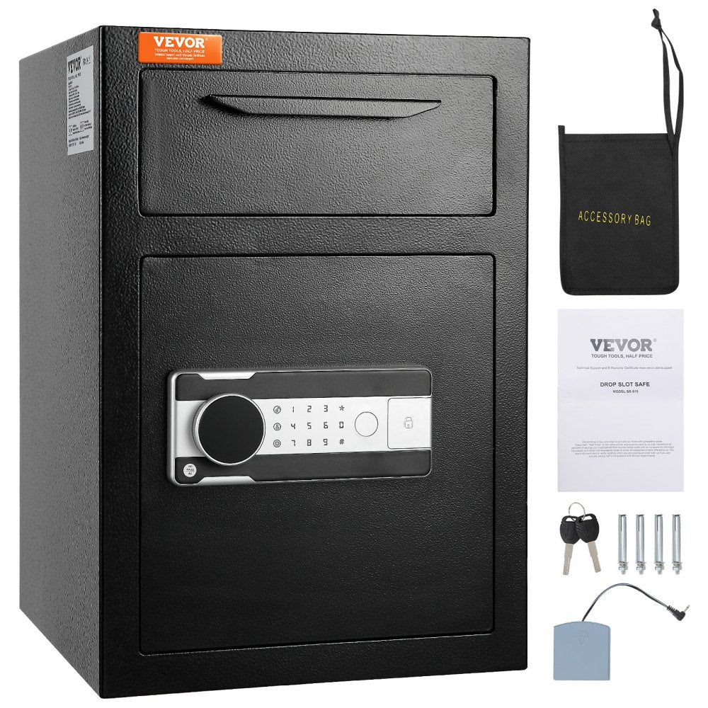 VEVOR 2.5 Cub Depository Safe, Deposit Safe with Drop Slot, Electronic Code Lock and 2 Emergency Keys, 20.27'' x 13.97'' x 13.97'' Business Drop Slot Safe for Cash, Mail in Home, Hotel, Office 
