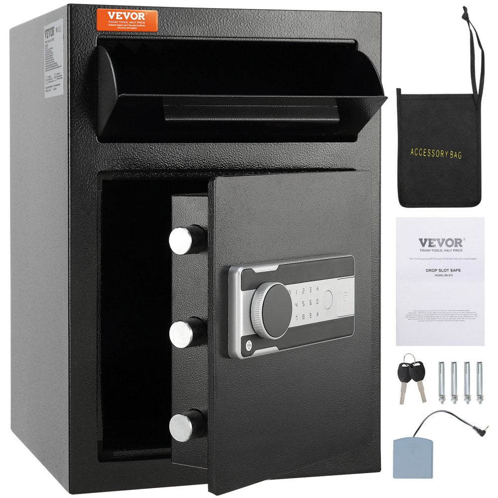 VEVOR 2.5 Cub Depository Safe, Deposit Safe with Drop Slot, Electronic Code Lock and 2 Emergency Keys, 20.27'' x 13.97'' x 13.97'' Business Drop Slot Safe for Cash, Mail in Home, Hotel, Office 