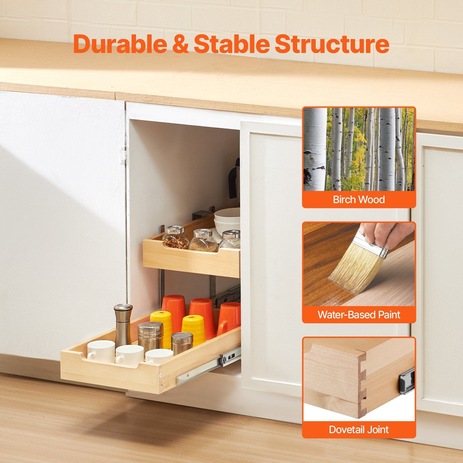 VEVOR 2Tier Pull Out Cabinet Organizer Soft Close Slideout Wood Drawer 14"W x 21"D 
