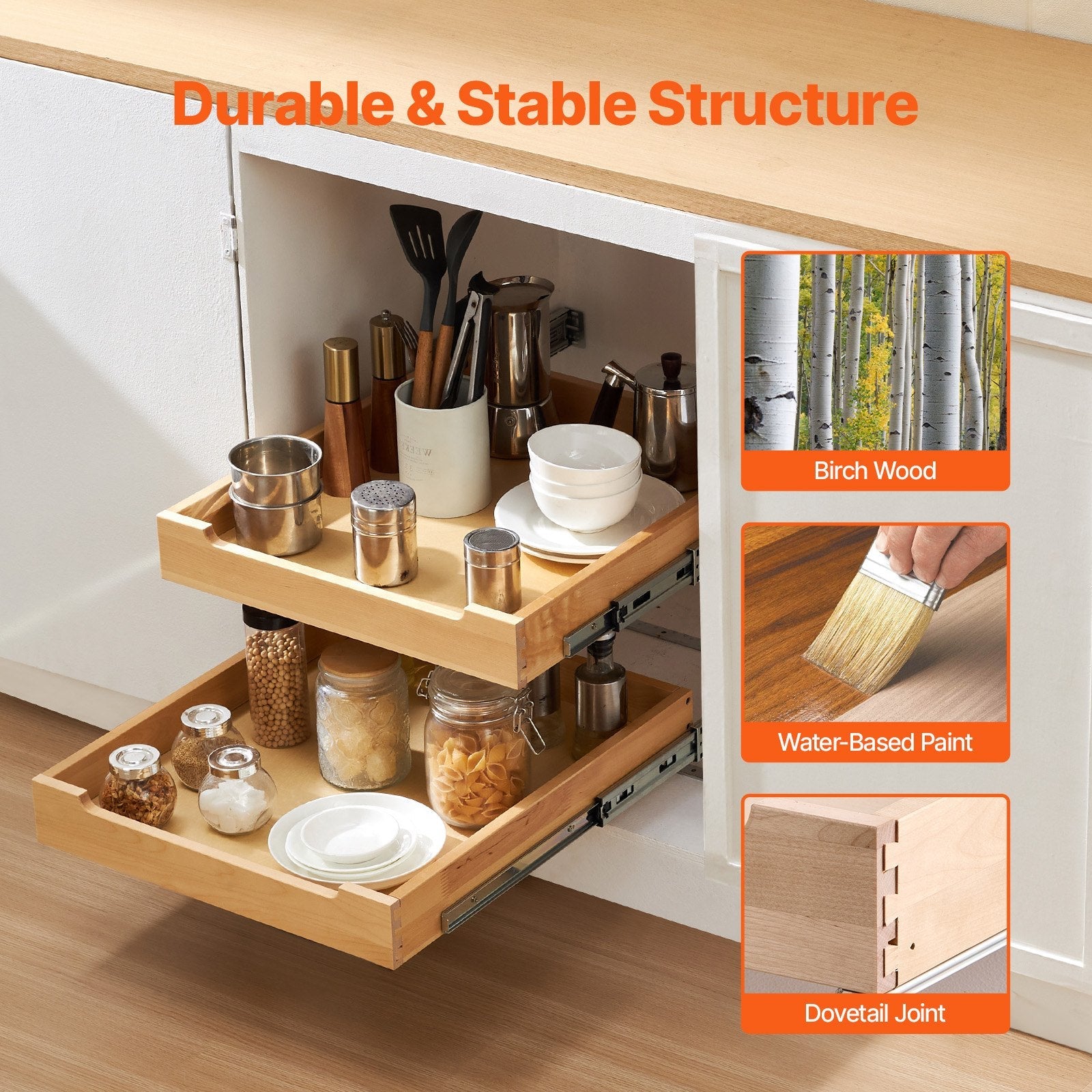 VEVOR 2Tier Pull Out Cabinet Organizer Soft Close Slideout Wood Drawer 17"W x 21"D 